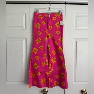 Free People Pink Daisy Flared Jeans
